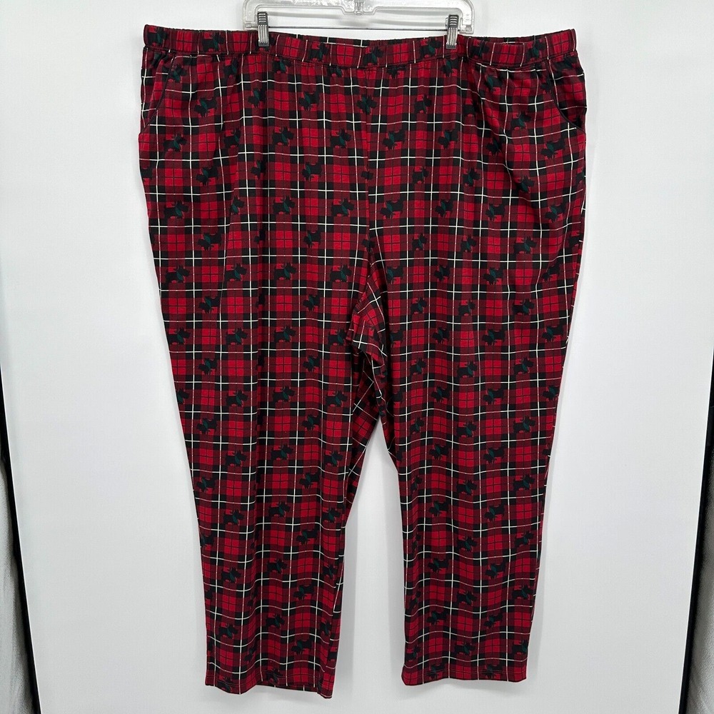 Serenada Pajama Pants Plus Size‎ 5X Scottie Dogs Pockets Red Plaid Cotton New